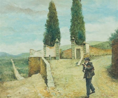 Umberto Bargellini Paesaggio con figura Olio su tela, cm. 35x42 Firmato in...