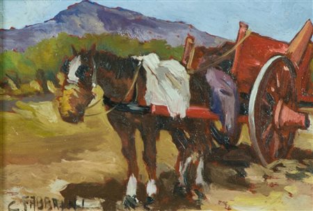 Carlo Fabbrini Barroccio rosso Olio su cartone, cm. 9x13 Firmato in basso a...