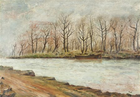 Anonimo Paesaggio autunnale Olio su tela, cm. 70x100 La tela presenta segni...