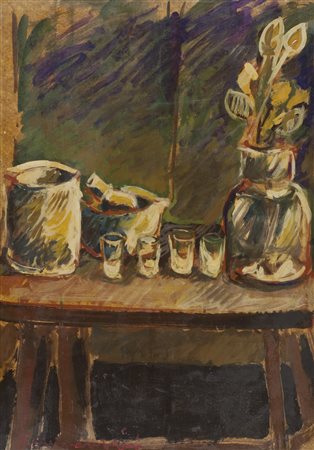 Anonimo Natura morta Olio su cartone, cm. 75x54 Firma illeggibile in basso a...