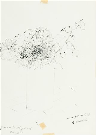 Giovanni Omiccioli Fiori e mele cotogne nel vaso giallo, 1968 Pennarello su...