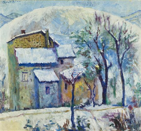 Eduardo Gordigiani Paesaggio innevato Olio su tela, cm. 56x61,5 Firmato in...
