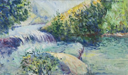 Eduardo Gordigiani Ruscello Olio su tela, cm. 30x50 Firmato in alto a destra.