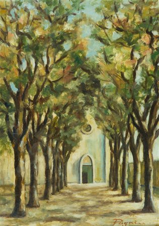 Pagni Viale alberato Olio su tavola, cm. 40x28,5 Firmato in basso a destra.