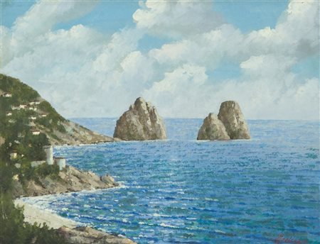 Giacomo Delcroix Scogliera Olio su tavola, cm. 28x36 Firmato in basso a destra.