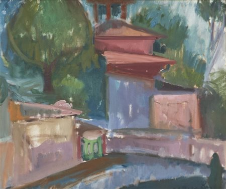 Anonimo Paesaggio Olio su tela, cm. 50x60 Firma illeggibile in basso a destra.