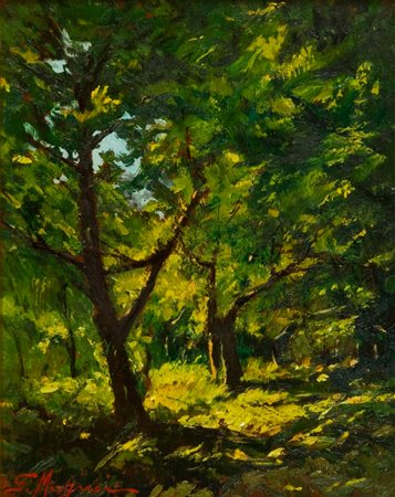 Giulio Mugnai Momenti nel bosco della Capannella, 1991 Olio su tavola, cm....