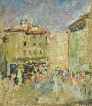 Gordigiani Eduardo (Attribuito) Piazza con figure Olio su tela, cm. 49x42,5