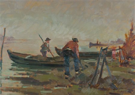 Masaniello Luschi I renaioli, 1969 Olio su faesite, cm. 50x70 Firmato in...