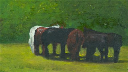 Anonimo Cavalli Olio su tavola, cm. 12x19,5