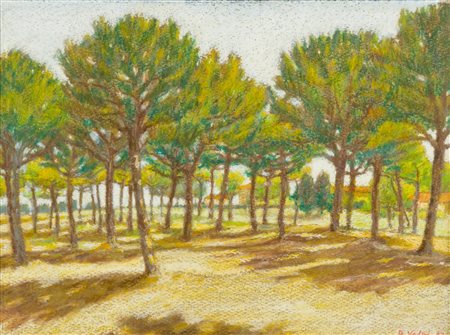 R. Volpi Lotto unico di due Opere - "Pineta di Montecatini", 1957, Pastelli...