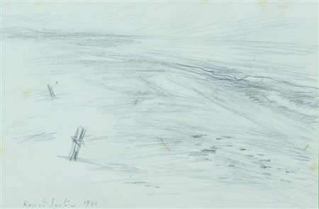 Renato Santini Lotto unico di due Opere - "Paesaggio", 1971, Lapis su carta,...