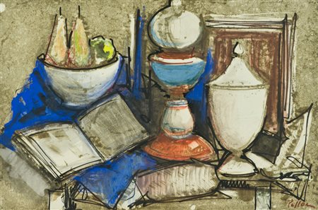 Silvio Polloni Natura morta, 1961 Tecnica mista su carta, cm. 40x60,...