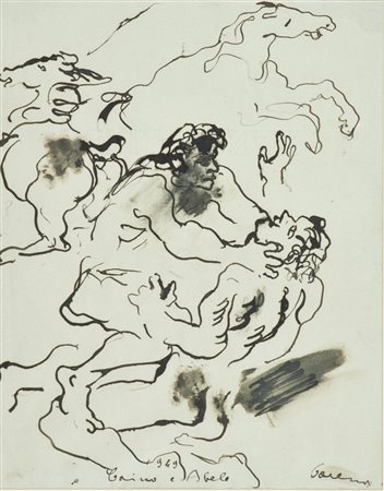 Felice Carena Caino e Abele, 1949 China acquerellata su carta, cm. 29,5x23,5...