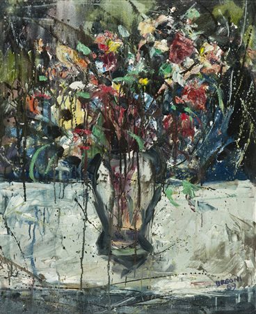 Arrigo Dreoni Vaso di fiori, 1969 Olio su tela, cm. 60x50 Firma e data in...