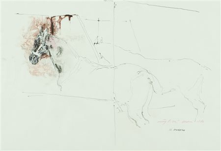Walter Piacesi Lotto unico di due Opere - "Il morello", 1980, Tecnica mista...