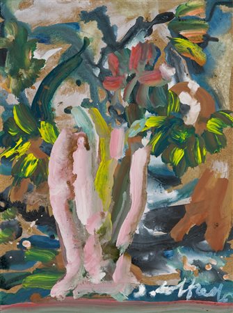 Silvio Loffredo Il giardino dell'Eden Olio su faesite, cm. 39x29 Firmato in...