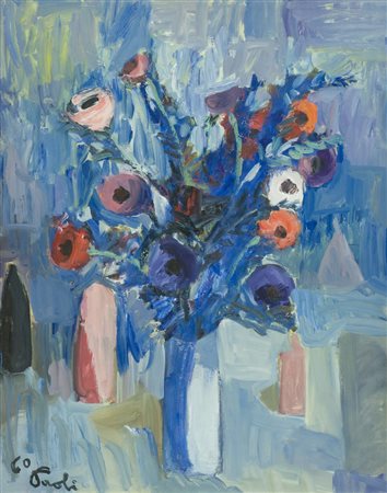 Bruno Paoli Vaso di fiori, 1960 Olio su faesite, cm. 75x60 Firma e data in...