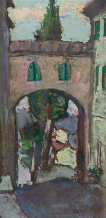 Franco Mazzaccherini Casciana Alta, 1988 Olio su tavola, cm. 39,5x20 Firmato...