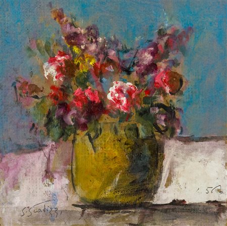 Sergio Scatizzi Vaso di fiori Tempera su carta applicata su cartone, cm....