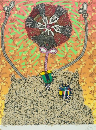 Enrico Baj Senza titolo Litografia e collage su carta, cm. 80x60, es. 160/250...