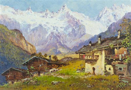 Leonardo Roda Paesaggio montano Olio su tavola, cm. 49x69 Firmato in basso a...