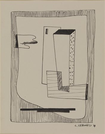 Luigi Veronesi SENZA TITOLO china su carta, cm 26,5x21 firma e data eseguito...