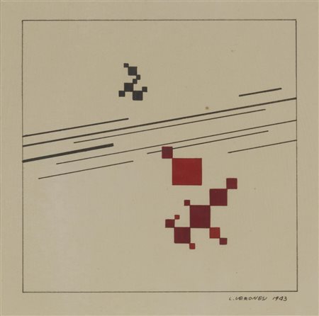 Luigi Veronesi SENZA TITOLO china su carta, cm 17x17 firma e data eseguito...