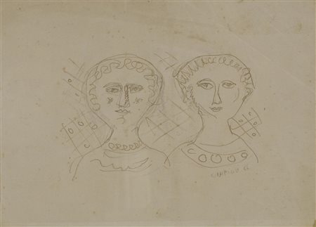 Massimo Campigli DUE VOLTI china e matita su carta, cm 18x22 firma e data sul...