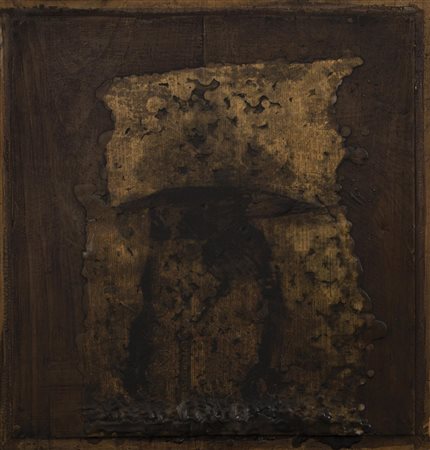 Roberto Crippa PERSON legno, giornali e cera su tavola, cm 42,5x41,5 sul...