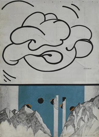 Aldo Mondino NUVOLA tecnica mista su tavola, cm 100x70 firma, titolo e data...