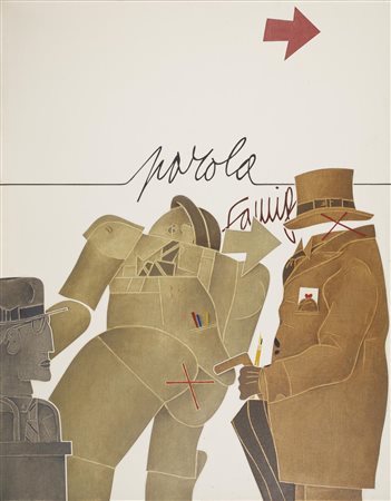 Emilio Tadini L'ATELIER (FAMIGLIA) acrilico su tela, cm 146x114 sul retro:...