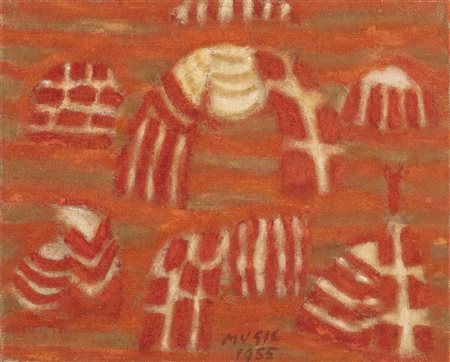 Zoran Music PAISANNES DES ILES olio su tela, cm 34x41 firma e data sul retro:...