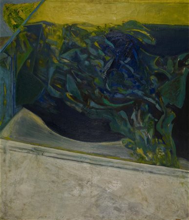 Piero Guccione UOMO DIETRO LA PERGOLA olio su tela, cm 96x83 firma e data sul...