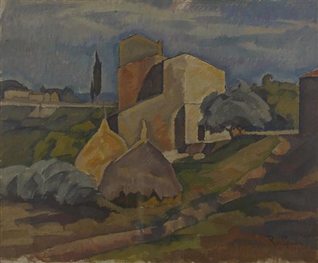 Raffaele De Grada PAESAGGIO AL SOLE olio su tela, cm 50x60 firma e data...