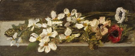 Giovanni Segantini NATURA MORTA CON FIORI olio su cartoncino applicato su...