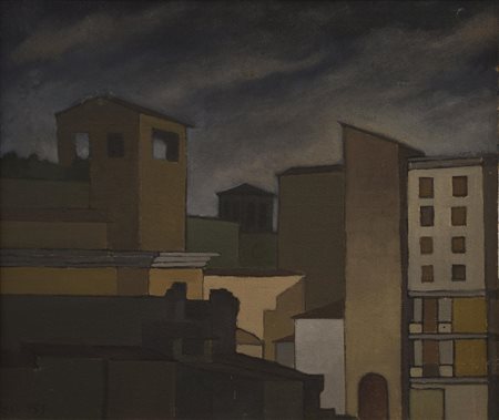 Aldo Rossi "ULTIME MACERIE" (NOTTURNO) olio su faesite, cm 47,5x56,5 firma e...