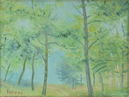 Umberto Lilloni PAESAGGIO SVIZZERO olio su tela, cm 30x40 firma sul retro:...