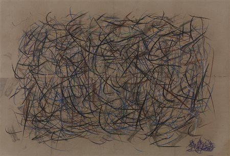 Tancredi Parmeggiani SENZA TITOLO pastelli su carta applicata su tela, cm...