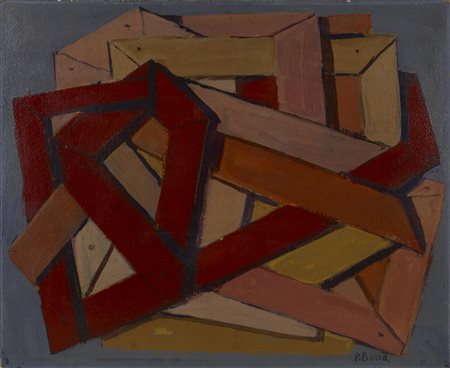 Pompeo Borra COMPOSIZIONE ATRATTA tempera su cartone, cm 37x46 firma eseguito...