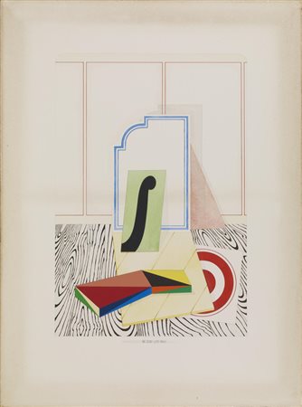 Lucio Del Pezzo OGGETTI E SEGNO SU PAVIMENTO acquerello, gouache e collage su...