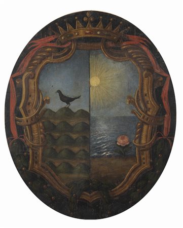ARTISTA DEL XVII SECOLO  Stemma araldico su tavola ovale.