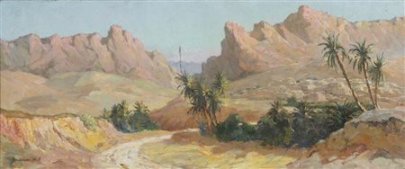 DANIEL BIDON (XX SECOLO) Paesaggio nord africano con palme. .