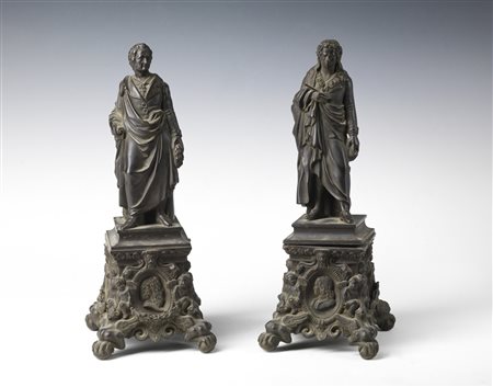 MANIFATTURA AUSTRIACA DEL XIX SECOLO  Coppia di personaggi in bronzo.
