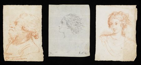 ARTISTA DEL XVIII SECOLO  Gruppo di tre disegni raffiguranti: coppia di ritratti di donna e ritratto d'uomo di profilo. .