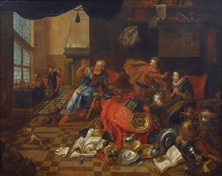 ARTISTA NORDEUROPEO DEL XVII SECOLO  Scena d'interno con personaggi.