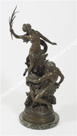 Mathurin Moreau 1822-1912 "Angeli" h. cm. 88 - scultura in bronzo a patina...