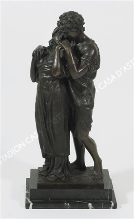 Artista del '900 "Amanti" h. tot cm. 57 - scultura in bronzo a patina scura...