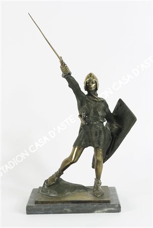 Scultura in bronzo a due colori raffigurante Alberto di Giussano, base in...