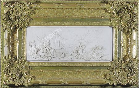 Bassorilievo raffigurante scena storica, incornicato. Misura totale cm. 60x95.
